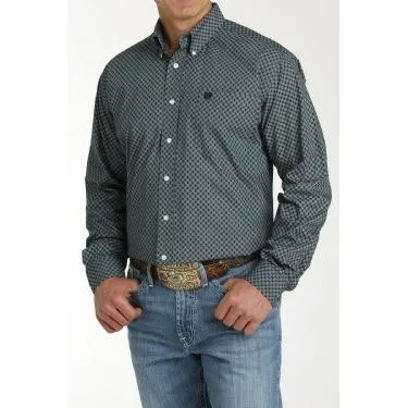 Cinch Men's Stretch Geometric Print Button-Down Western Shirt - Teal/Navy