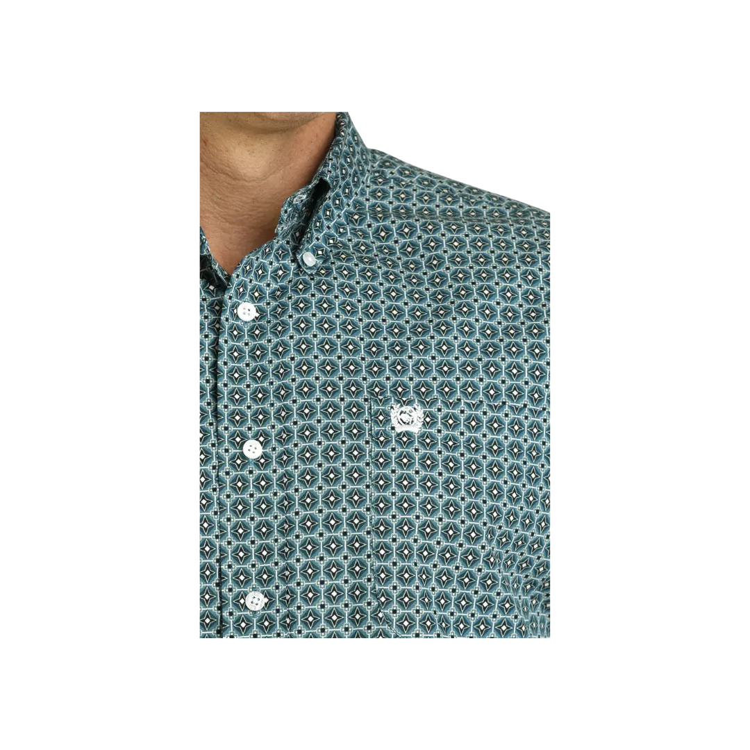 Cinch Men's Teal Print Button Down Shirt