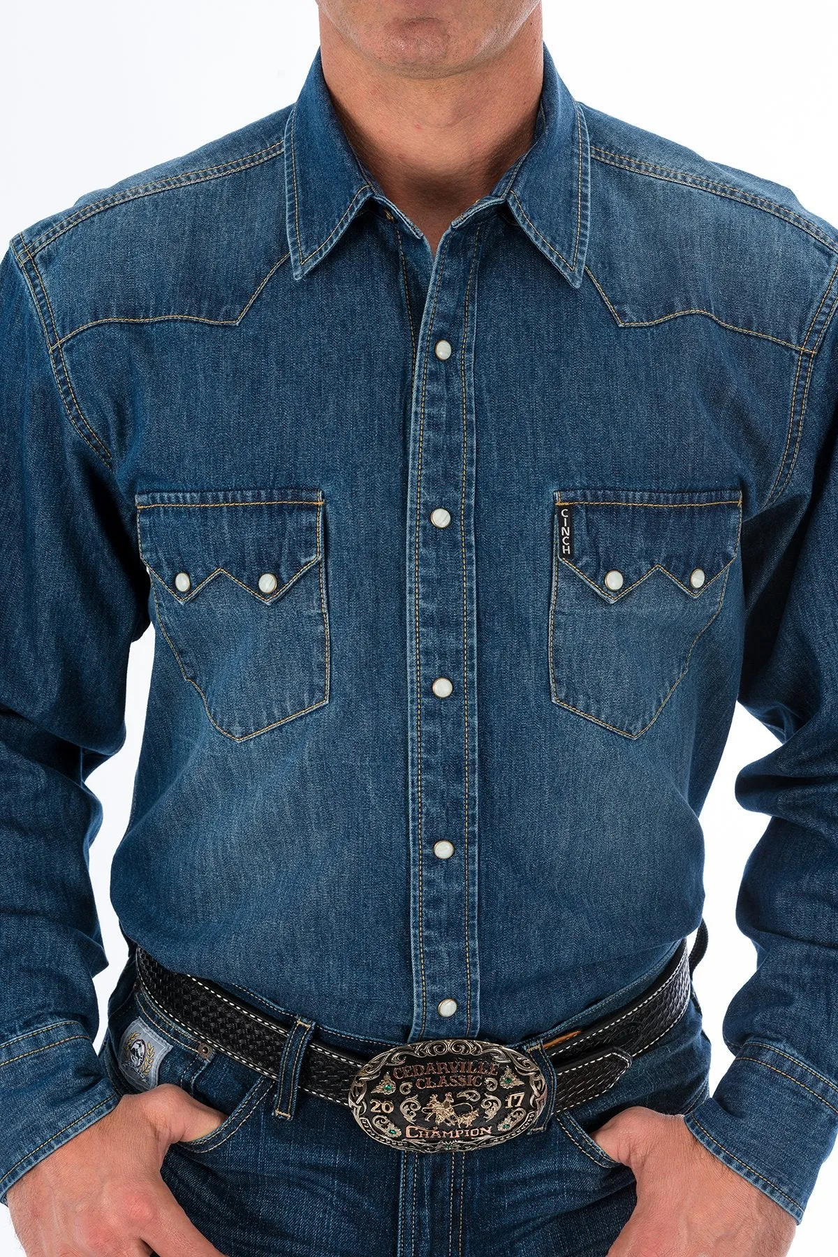 Cinch Mens Western Denim Snap L/S Shirt