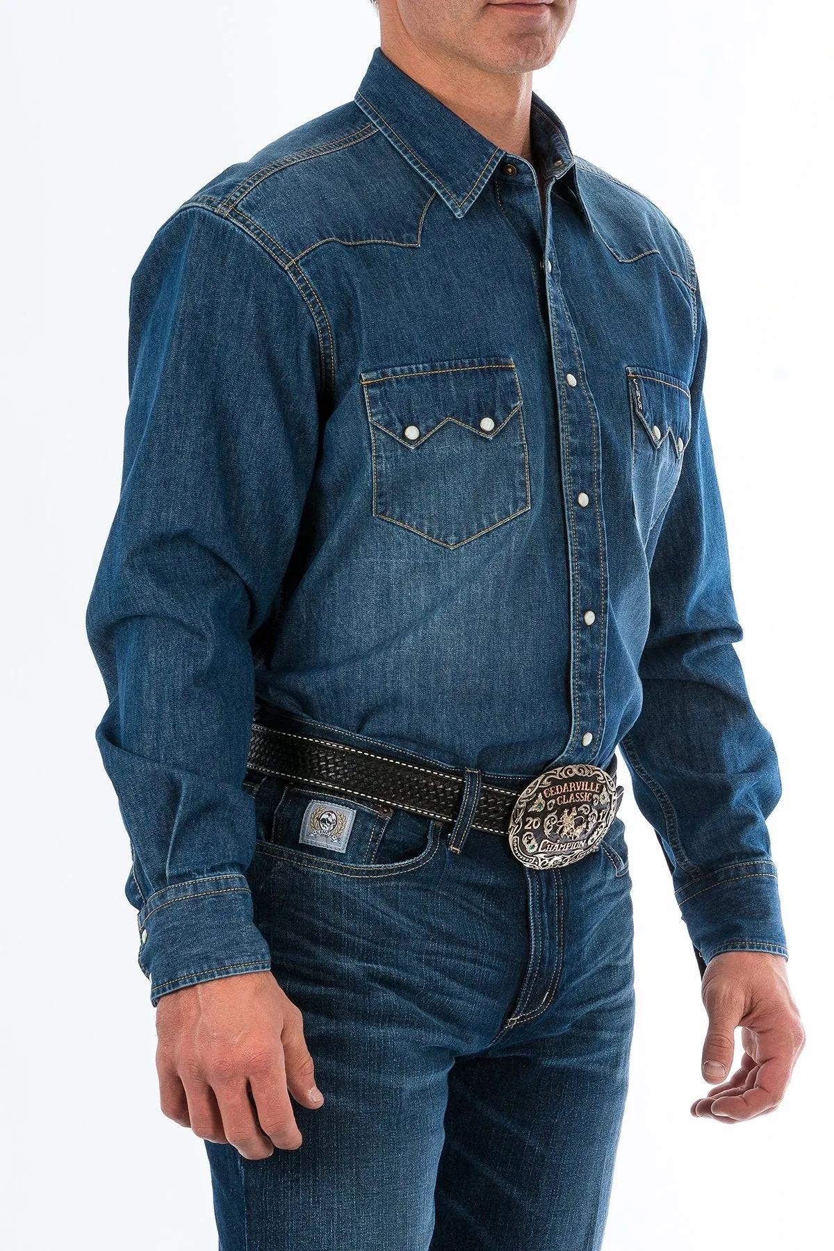 Cinch Mens Western Denim Snap L/S Shirt