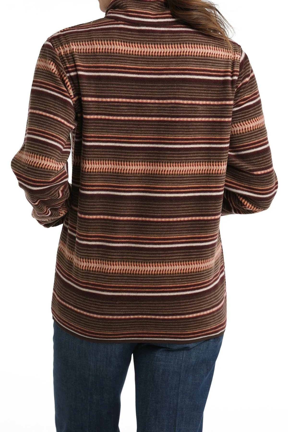 Cinch Women's Southwest Stripes Quarter Snap Fleece Pullover in Brown & Coral