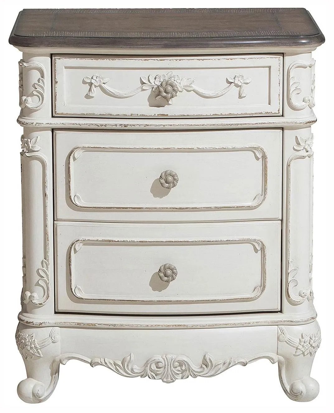 Cinderella Night Stand in Antique White with Grey Rub-Through 1386NW-4