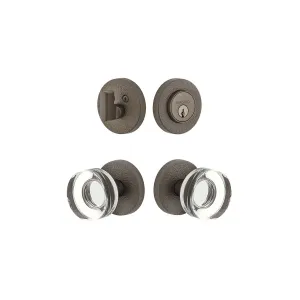 Circolo Leather Rosette Entry Set with Circolo Crystal Knob in Titanium Gray