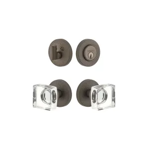 Circolo Leather Rosette Entry Set with Quadrato Crystal Knob in Titanium Gray