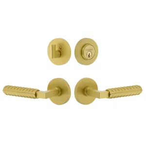 Circolo Rosette Entry Set with Contempo Rebar Lever in Satin Brass