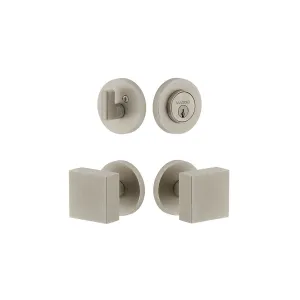 Circolo Rosette Entry Set with Quadrato Knob in Satin Nickel