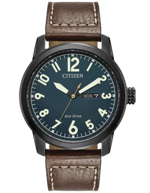 Citizen Eco-Drive Mens Chandler Watch - Blue Dial - Leather Strap - Day/Date