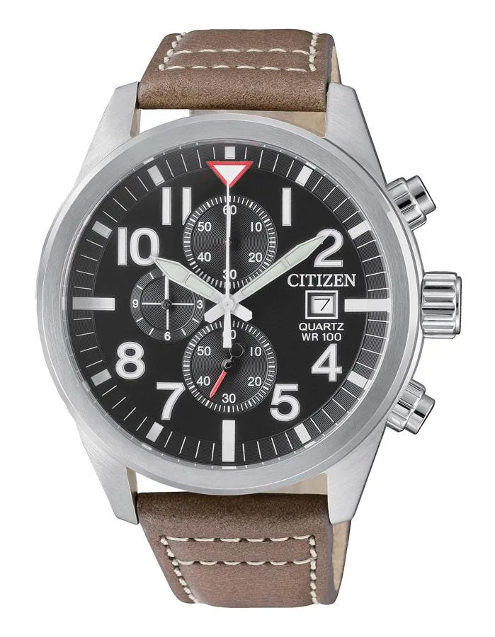 Citizen Mens Quartz SL Chronograph - Grey Dial - Brown Strap - Date - 100m