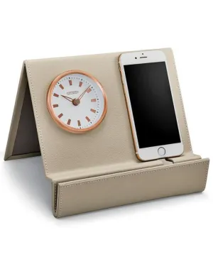 Citizen Workplace Beige Leather Clock - Rose Gold-Tone - Mirror