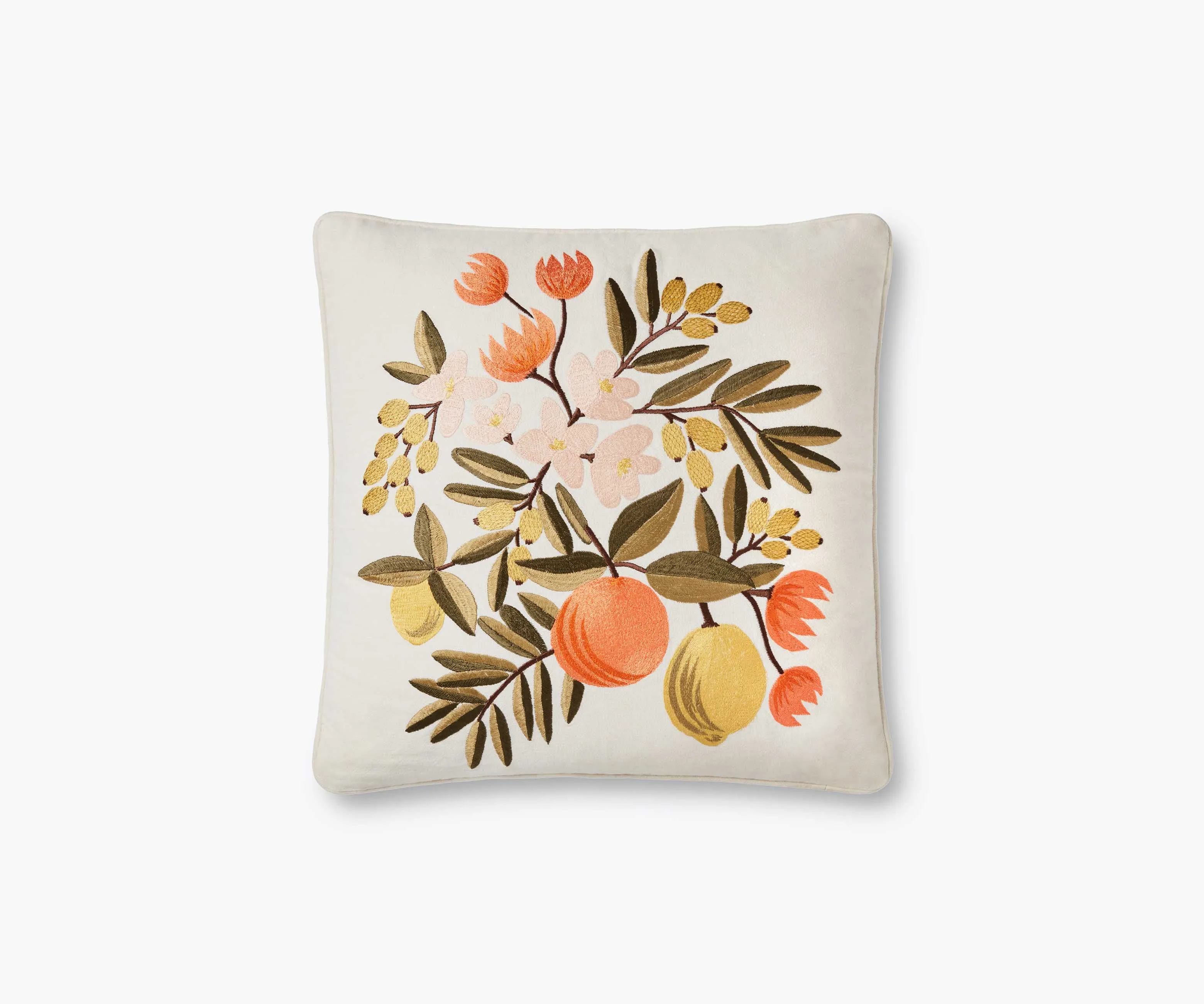 Citrus Floral Embroidered Pillow - Orange