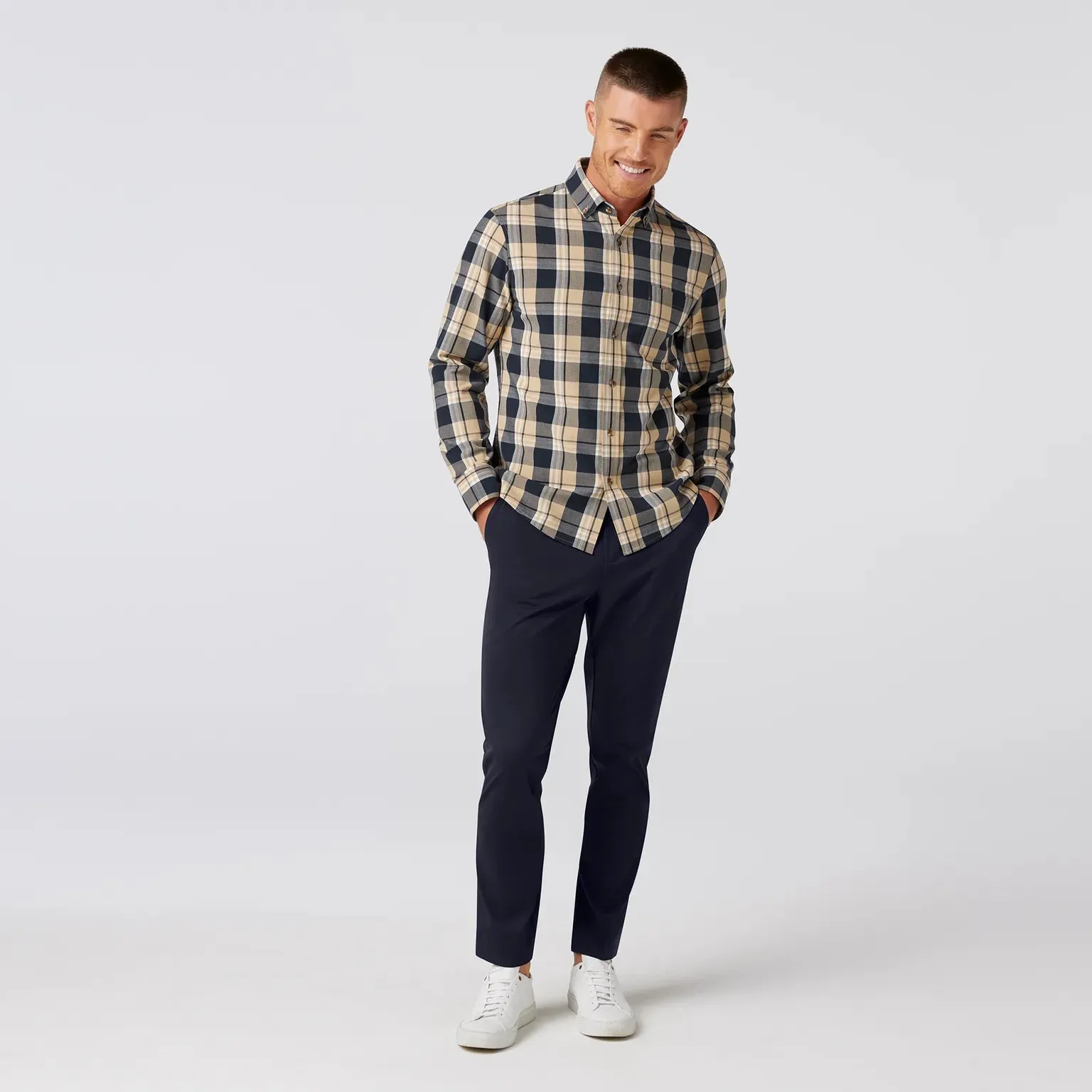 City Flannel Dress Shirt in Khaki William Plaid by Mizzen Main