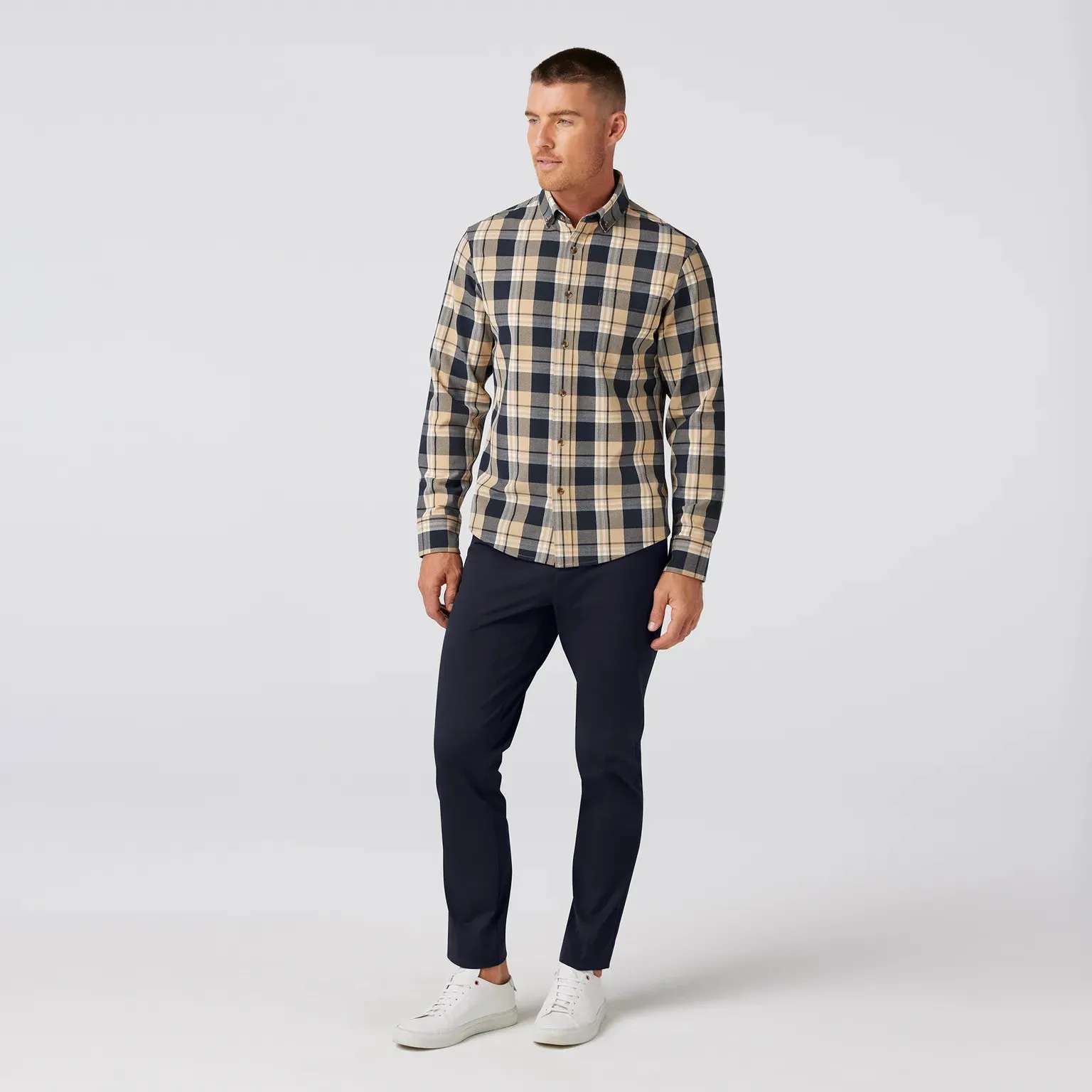 City Flannel Dress Shirt in Khaki William Plaid by Mizzen Main