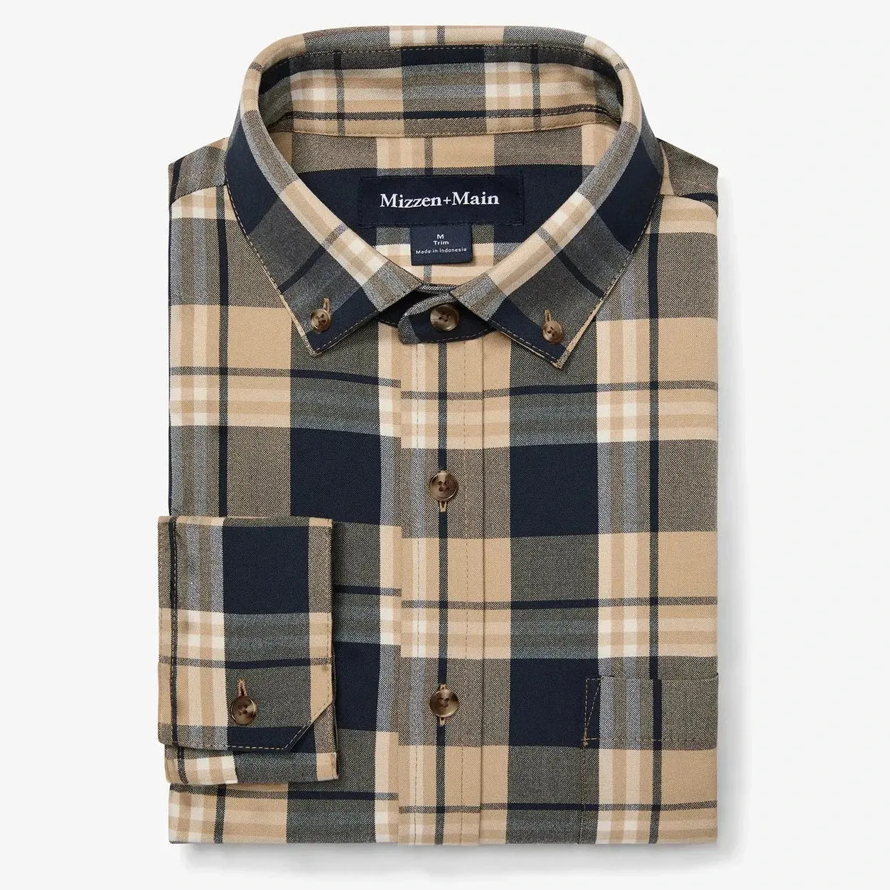 City Flannel Dress Shirt in Khaki William Plaid by Mizzen Main