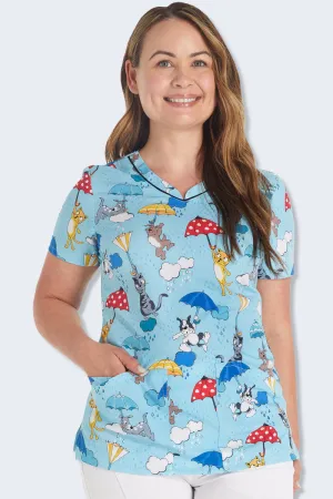 CK678 Rainy Day Paws Cherokee Print Scrub Top