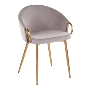 Claire Contemporary/Glam Chair in Gold Metal and Silver Velvet by LumiSource