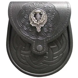 Clan Crest Celtic Black Leather Sporran