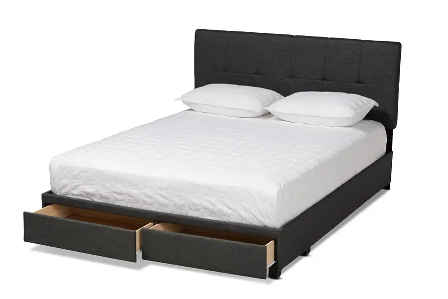 Clara Dark Gray Fabric 2-Drawer Platform Storage Bed (Queen)