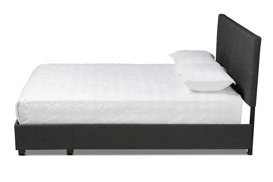 Clara Dark Gray Fabric 2-Drawer Platform Storage Bed (Queen)