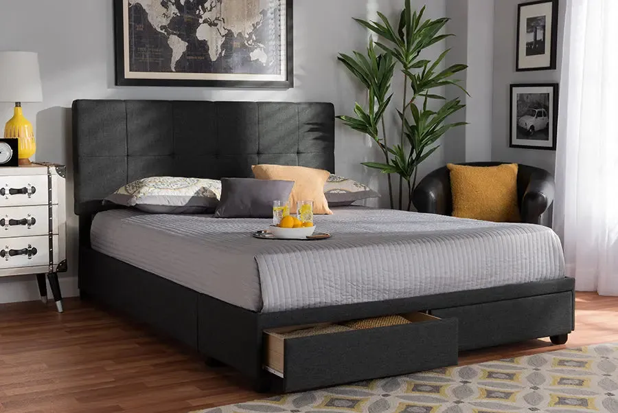 Clara Dark Gray Fabric 2-Drawer Platform Storage Bed (Queen)