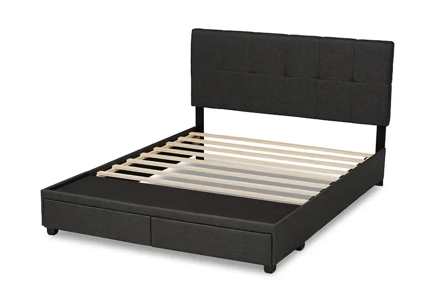 Clara Dark Gray Fabric 2-Drawer Platform Storage Bed (Queen)