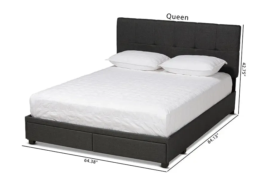 Clara Dark Gray Fabric 2-Drawer Platform Storage Bed (Queen)