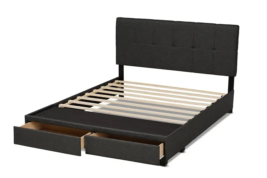 Clara Dark Gray Fabric 2-Drawer Platform Storage Bed (Queen)