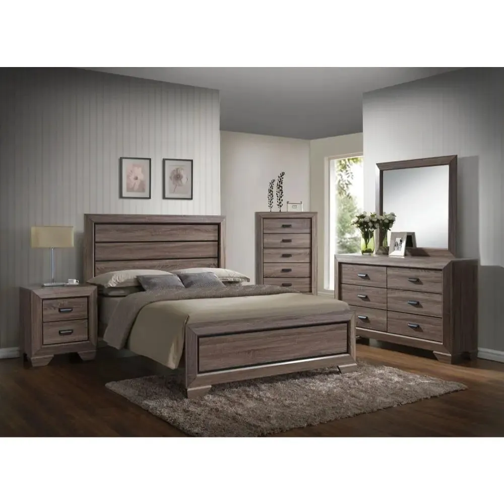 Clarissa King Bed w/Raised Molding Trim & Grooved Panels, Weathered Gray Grain