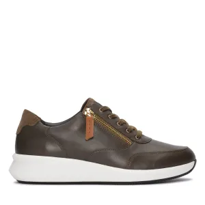 CLARKS | SNEAKERS MUJER | UN RIO ZIP DARK OLIVE LEATHER | VERDE