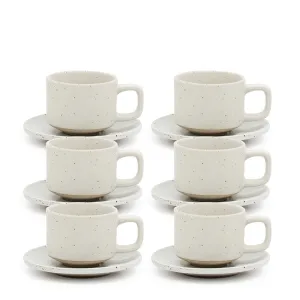 Claro Espresso Cups & Saucers 100mL - Set of 6 - White