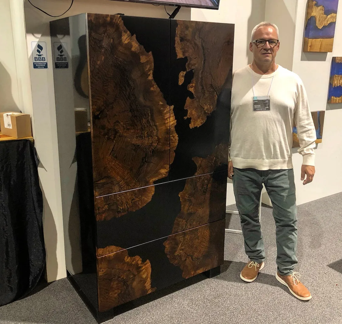 Claro Walnut Burl and Black Resin Cabinet