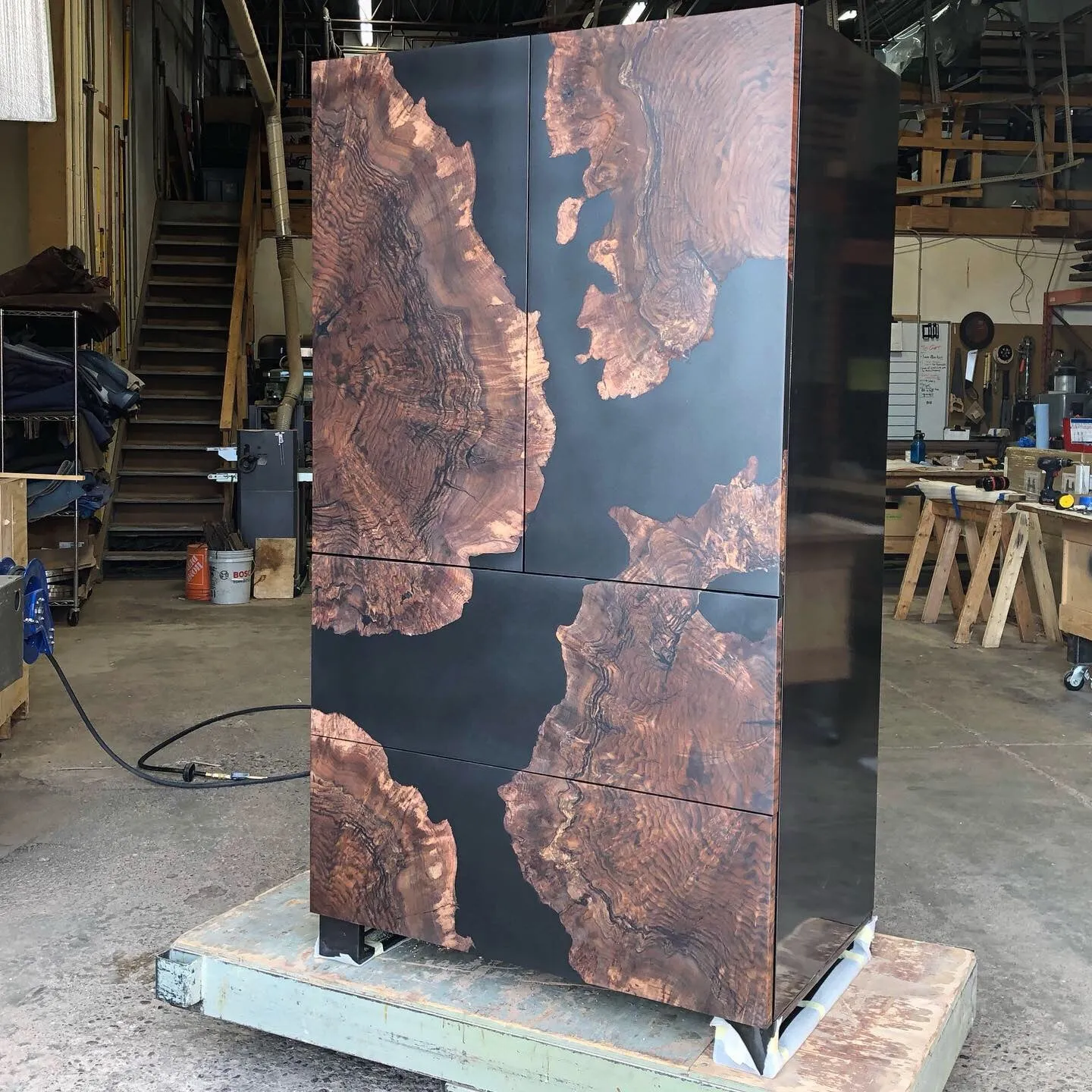 Claro Walnut Burl and Black Resin Cabinet