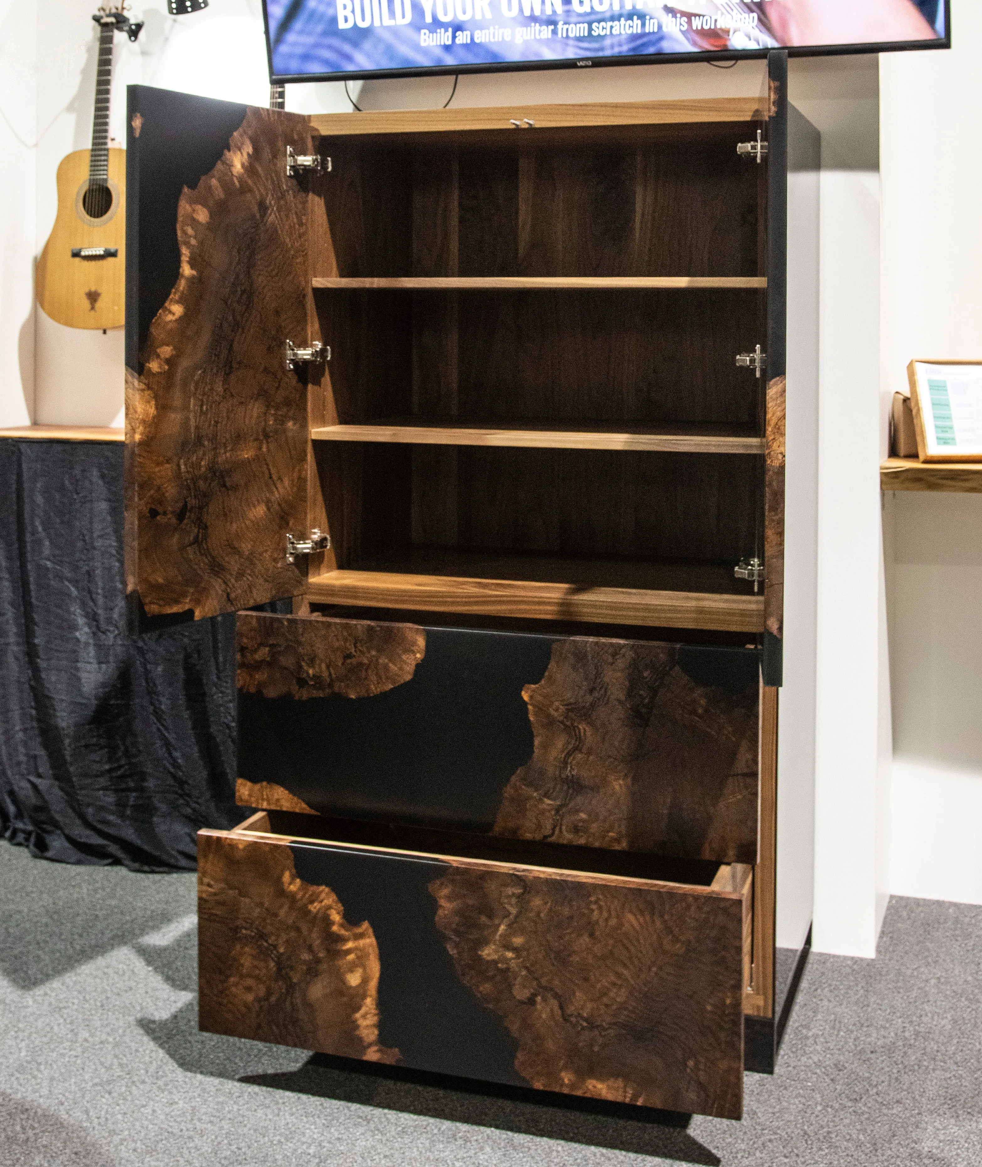 Claro Walnut Burl and Black Resin Cabinet