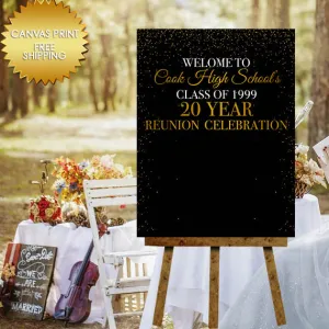 Class Reunion Gold and Black Welcome Canvas Sign