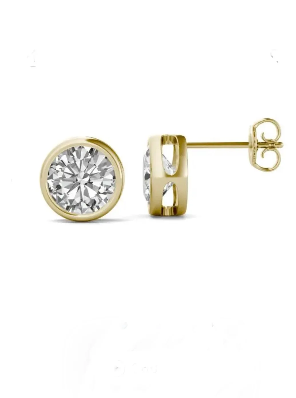 Classic 14kt Gold Bezel Created White Sapphire Stud Earrings Over Sterling Silver