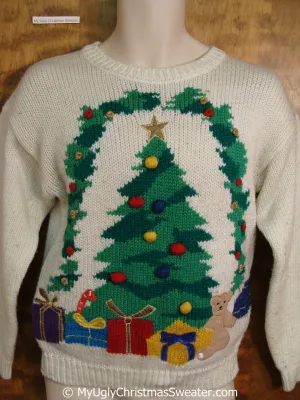 Classic 80s Ugly Christmas Sweater Pullover with Tree