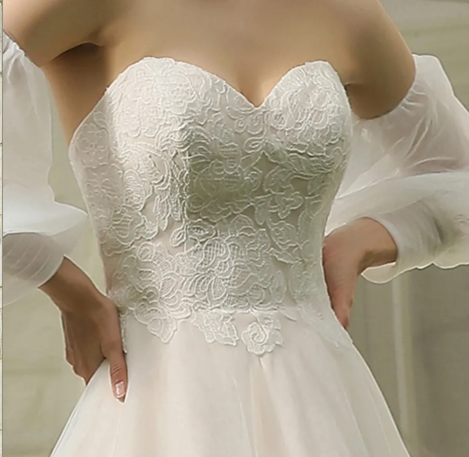 Classic A-Line Strapless Bridal Gown With Detachable Bishop Sleeves