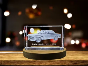 Classic Beauty: BMW 3.0CSL (1972–1975) - 3D Engraved Crystal Tribute