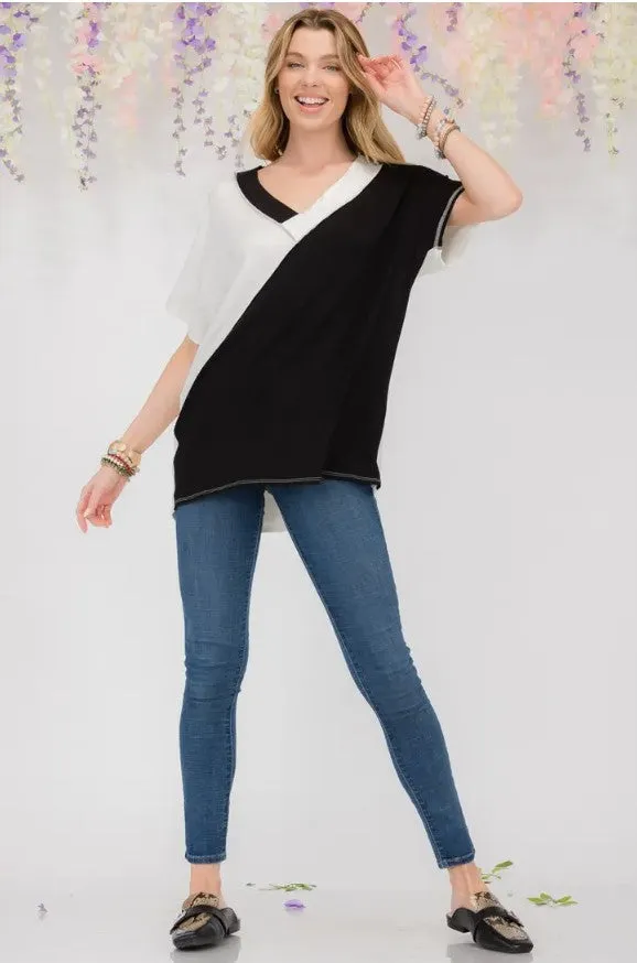 Classic Black & White V-Neck Top - #4939-4945