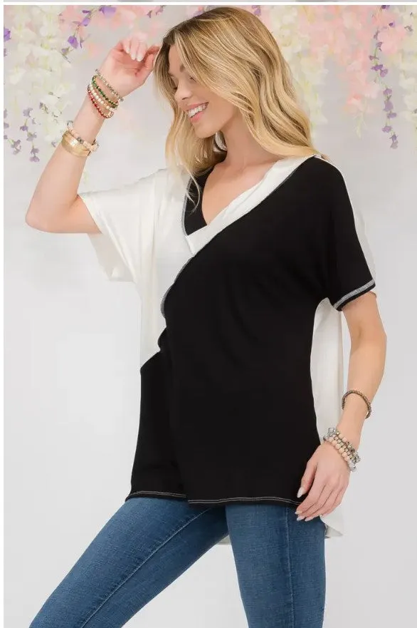 Classic Black & White V-Neck Top - #4939-4945