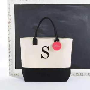 Classic Black And White Monogrammed Initial Tote Bag