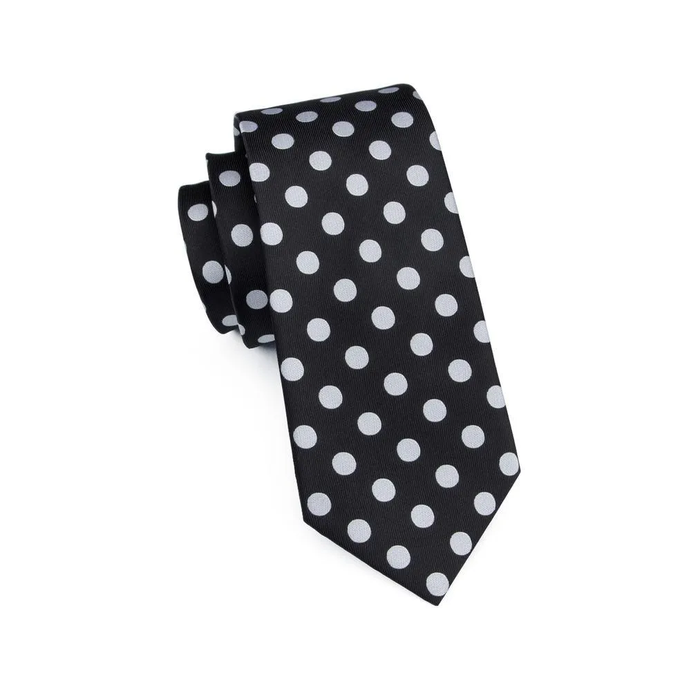 Classic Black White Polka Dot Tie Hanky Cufflinks Gift Box Set