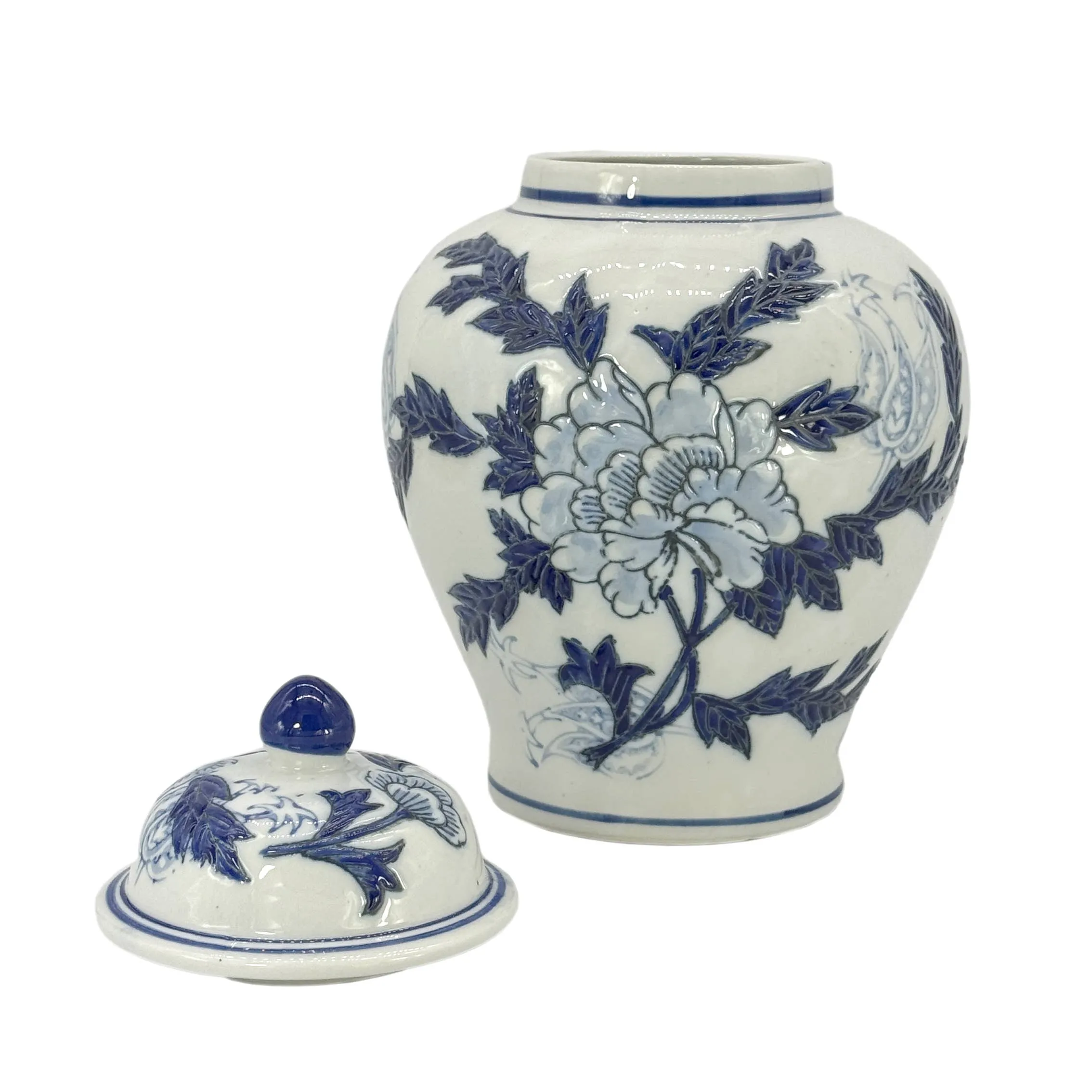 Classic Blue & White Floral Ceramic Ginger Jar 12"