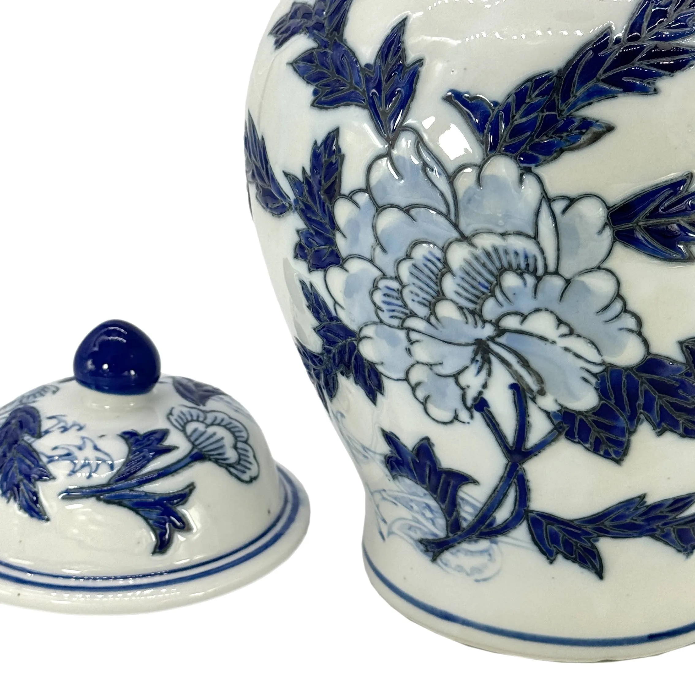 Classic Blue & White Floral Ceramic Ginger Jar 12"