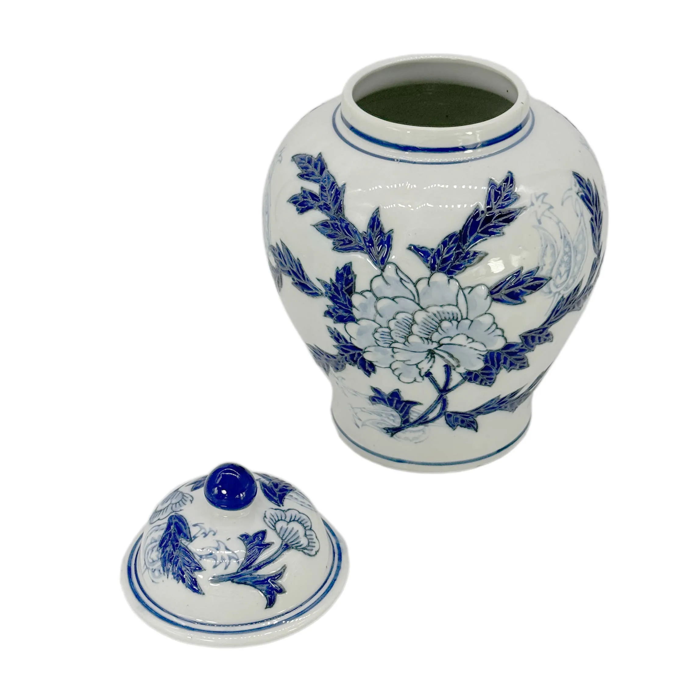 Classic Blue & White Floral Ceramic Ginger Jar 12"