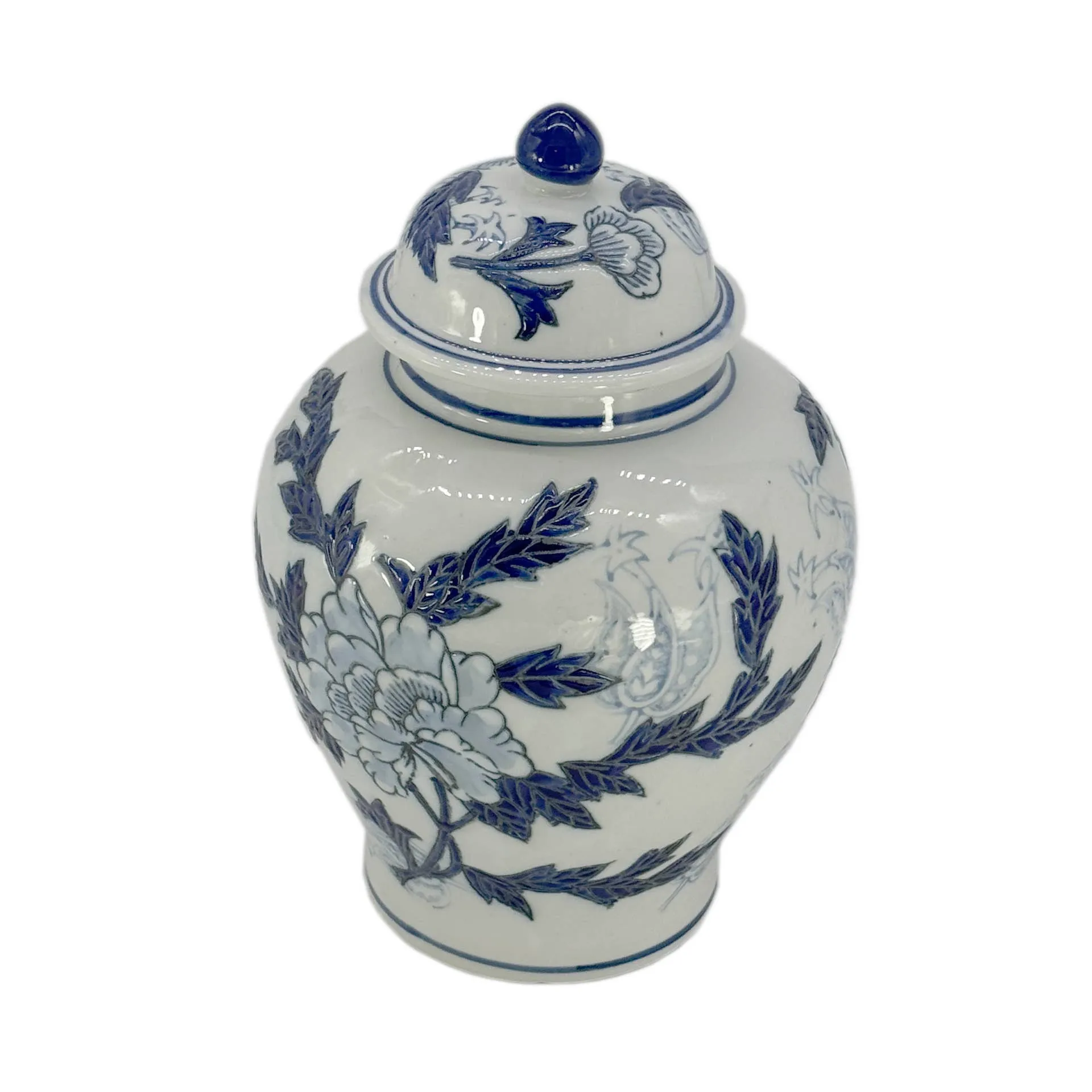 Classic Blue & White Floral Ceramic Ginger Jar 12"