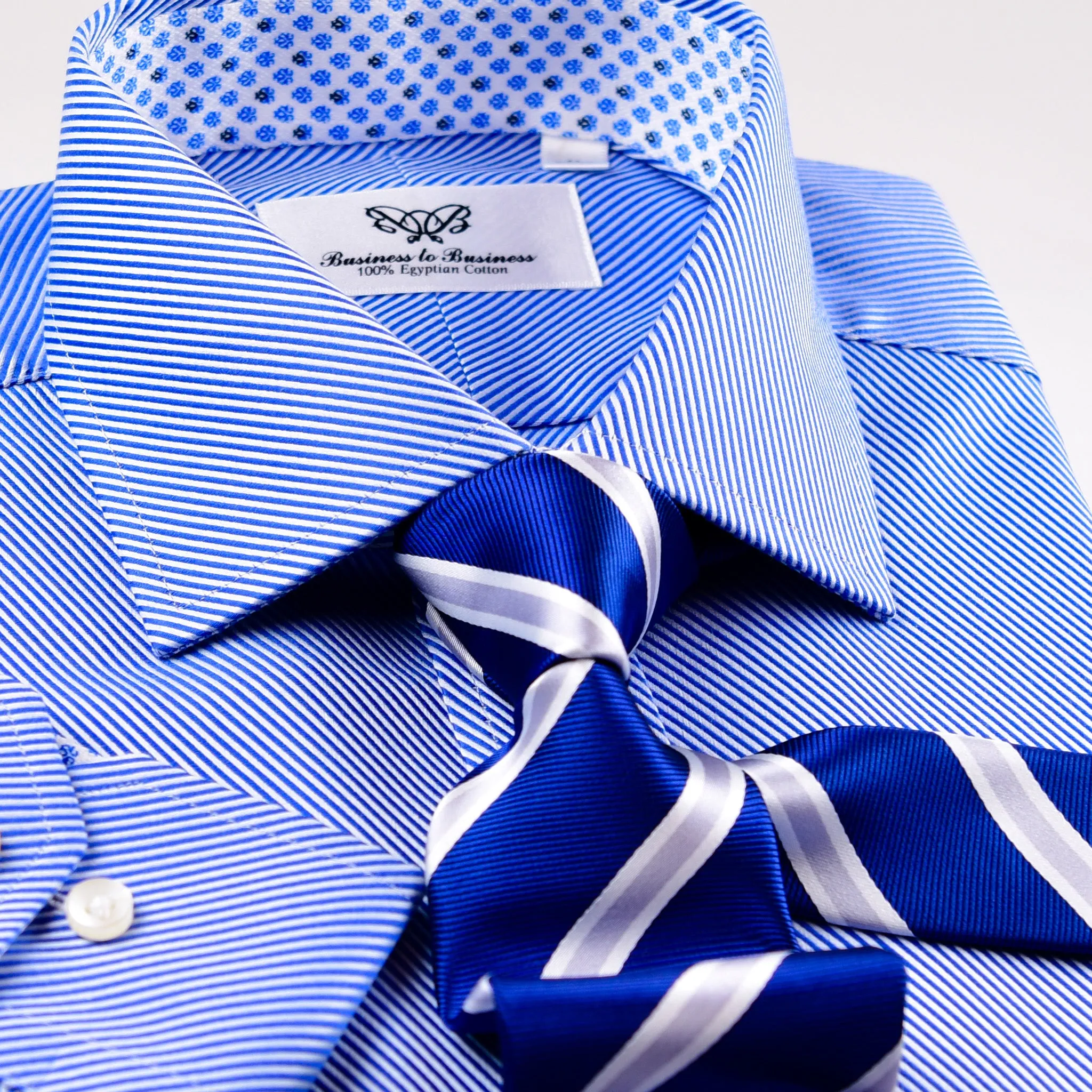 Classic Blue Twill Professional Dress Shirt With Special Inner Lining in Standard Cuff