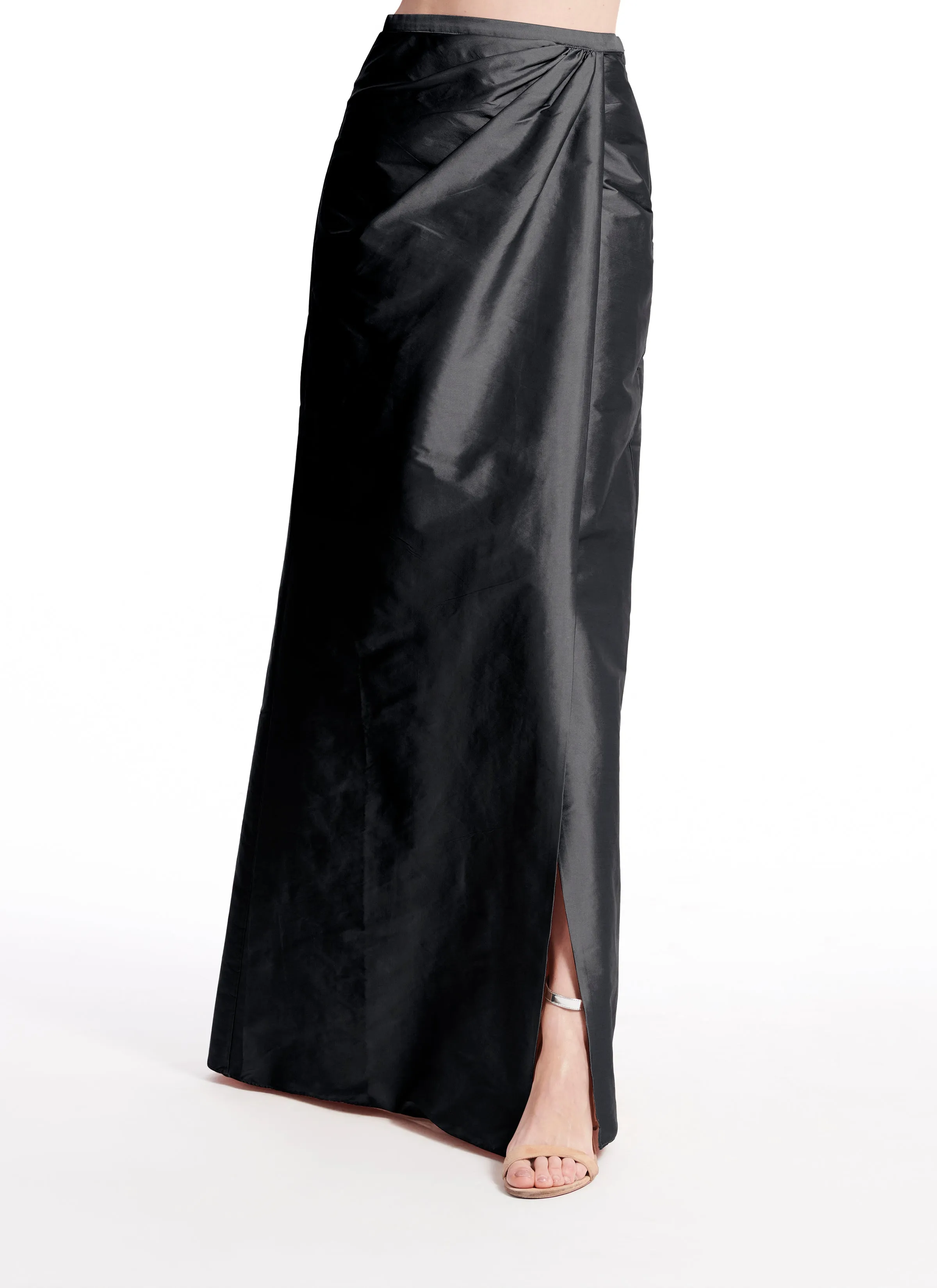 CLASSIC COLORS TAFFETA SLIM WRAP SKIRT BLACK, SILVER, CHAMPAGNE, IVORY