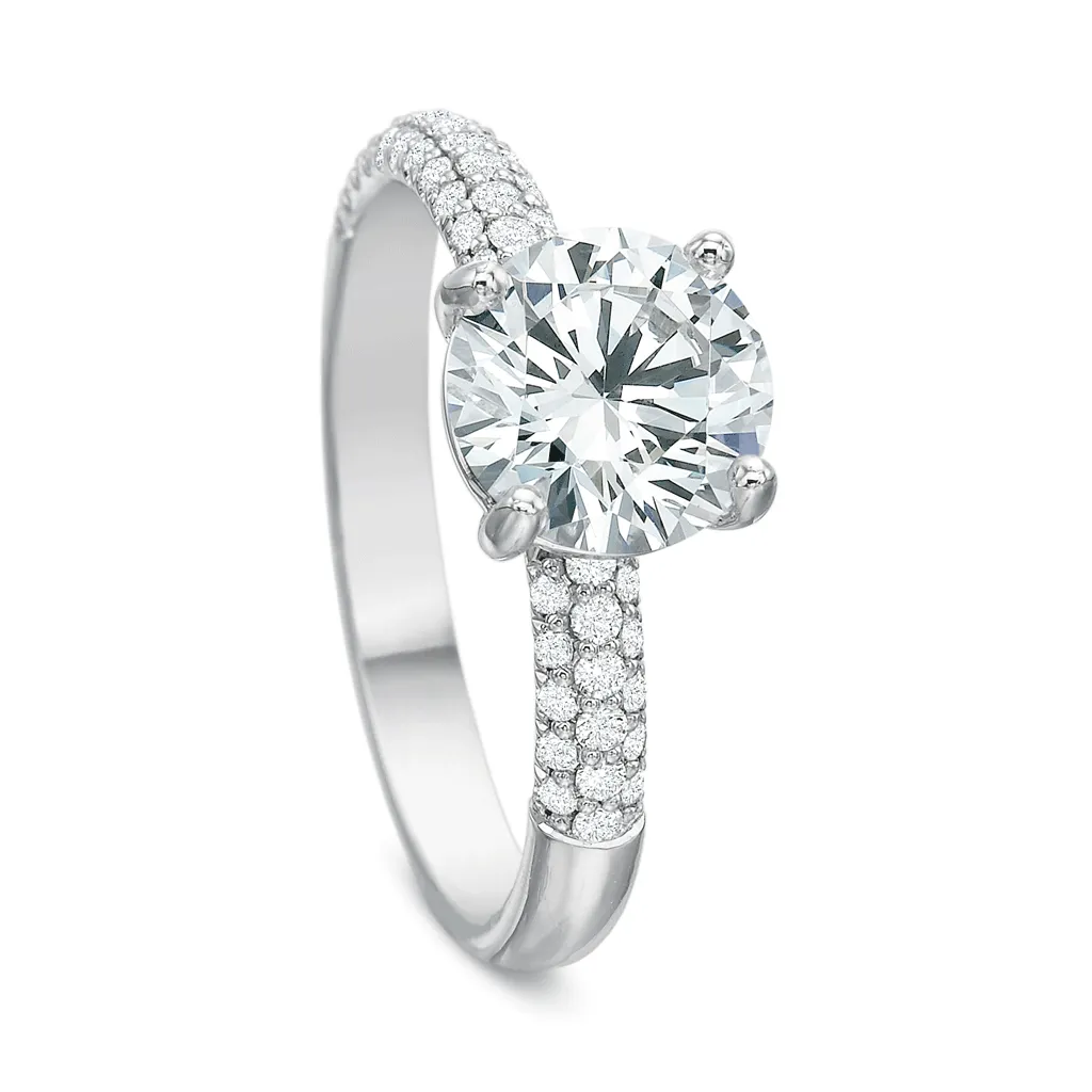 Classic Diamond Four Prong Engagement Ring with Pavé Diamond Band