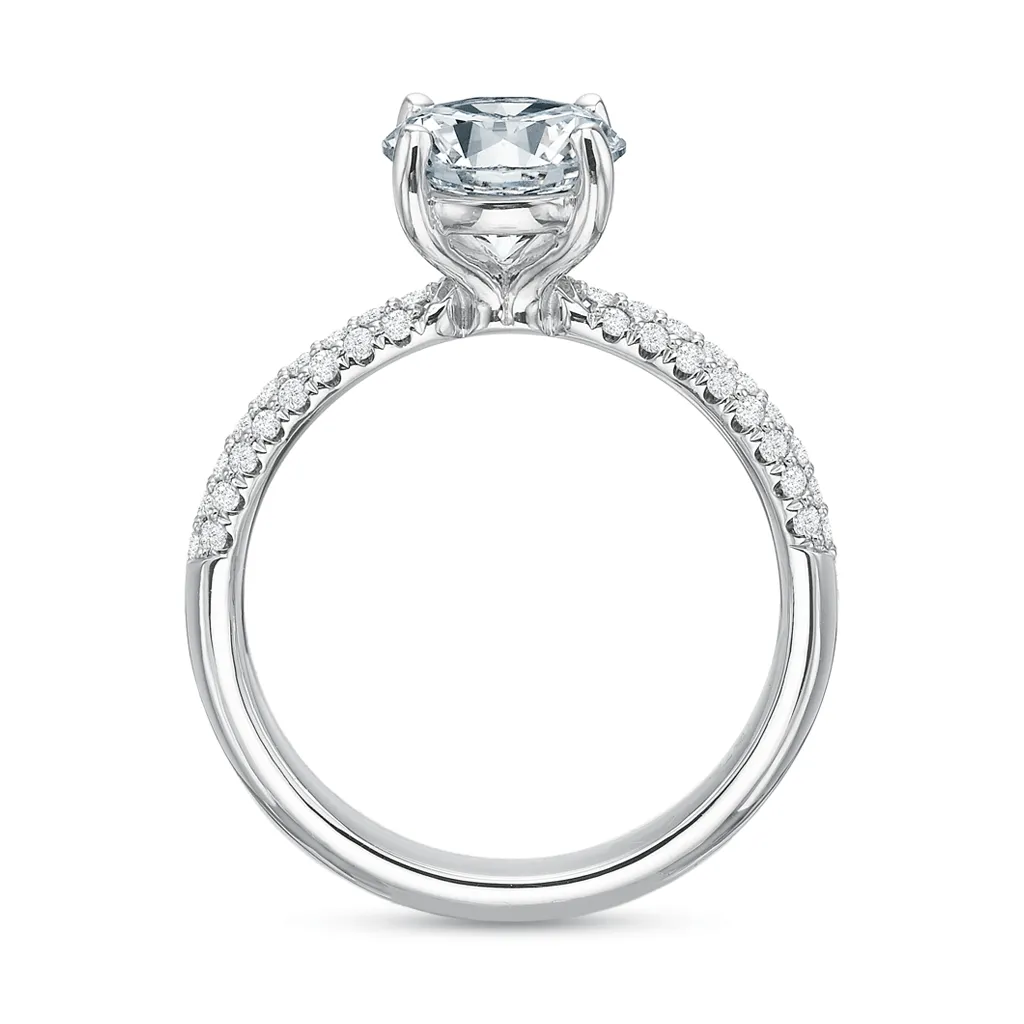 Classic Diamond Four Prong Engagement Ring with Pavé Diamond Band