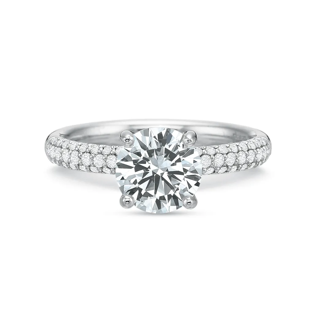 Classic Diamond Four Prong Engagement Ring with Pavé Diamond Band